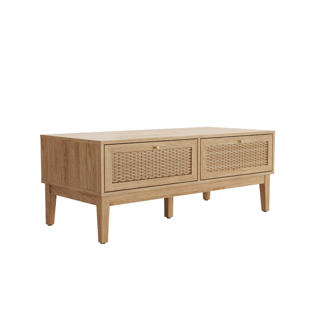 Bordeaux Boho Natural Wood & Rattan Rectangle Coffee Table